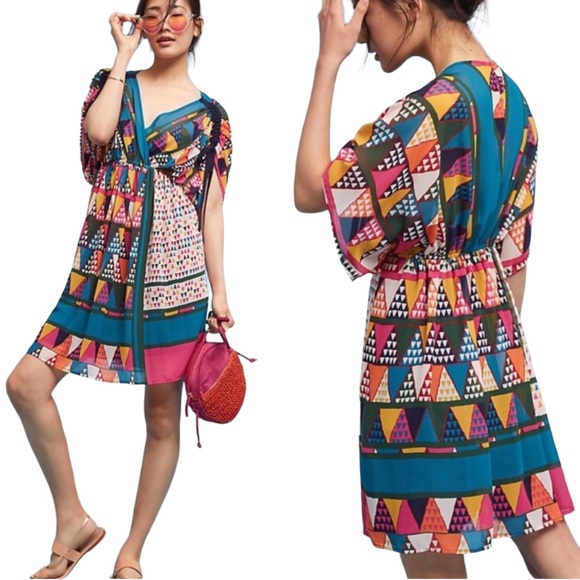 Anthropologie Other - Anthropologie Maeve abstract multi color sheer dress beach cover up size 2 VGUC